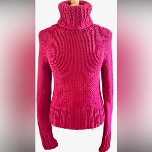 THE LIMITED HAND KNIT HOT PINK TURTLENECK SWEATER size small